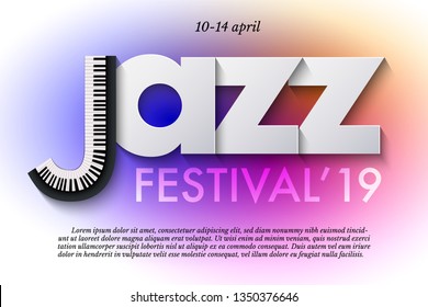 Jazz music festival poster template. Keyboard and paper letters on colorful background. Vector flyer or banner design
