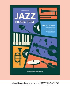 Jazz music festival poster template vector