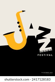 Jazz Musikfestival Poster-Template-Design Hintergrund mit Saxophon und Klavier. Design-Element kann für Hintergrund, Banner, Broschüre, Broschüre, Flyer, Druck, Vektorgrafik verwendet werden