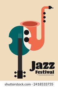 Jazz Musikfestival Poster-Design Hintergrund modernen Vintage Retro-Stil. Design-Element kann für Hintergrund, Banner, Broschüre, Broschüre, Flyer, Druck, Vektorgrafik verwendet werden