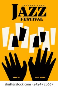 Jazz music festival poster template design background with piano keyboard modern vintage retro style.  Design element can be used for banner, brochure, leaflet, flyer, print, vector illustration