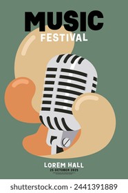Jazz music festival poster template design background with retro microphone vintage retro style. Design element can be used for backdrop, banner, brochure, leaflet, flyer, print, vector illustration