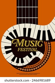 Jazz music festival poster template design background with acoustic guitar and piano keyboard. Design element can be used for backdrop, banner, brochure, leaflet, flyer, print, vector illustration