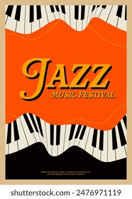 Jazz music festival poster template design background with piano keyboard. Design element can be used for backdrop, banner, brochure, leaflet, flyer, print, vector illustration