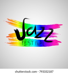 Jazz music festival. Poster template. Saxophone with notes. Vector illustration