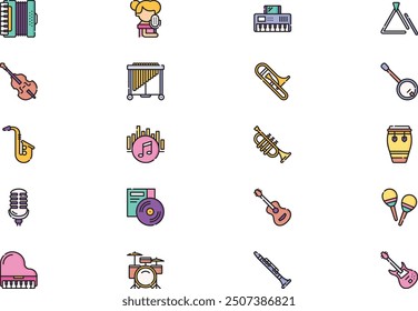 Jazz music icons collection is a vector illustration with editable stroke.