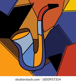 Jazz music instrument saxophone colorful abstract geometric background pattern. Saxophone for classical instrument minimalism cubism art style. Vector music contemporary illustration