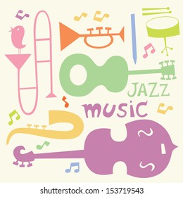 Jazz music instruments in color