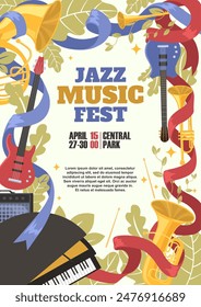Jazz music live festival advertising flyer vector illustration