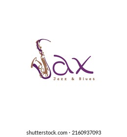 Jazz Music Logo With Letter S abstract Saxophone. Classic Silhouette Jazz Logo Design Vector Illustration on white background
