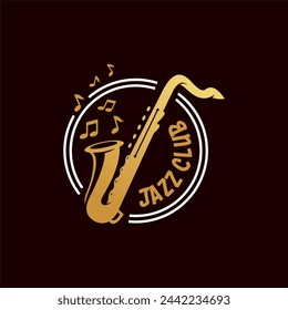 Logo De Jazz Music Con Saxofón. Diseño de icono de logotipo de saxofón. 
