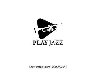 Jazz Music Logo mit Saxophone Player. Classic Silhouette Jazz Logo Design Vektorgrafik