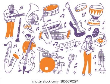 Jazz music player and the instruments doodle