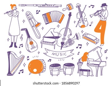 Jazz music player and the instruments doodle