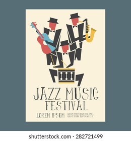 Jazz music players with guitar, saxophone and drum poster