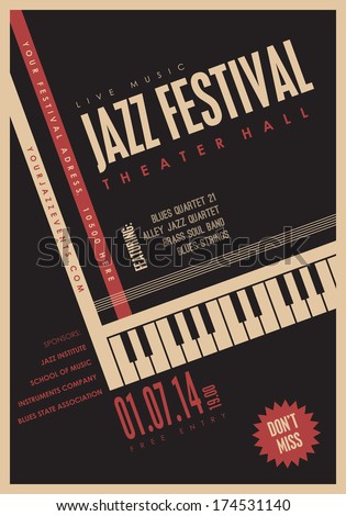 Jazz music, poster background template. 20 deg. rotation. 