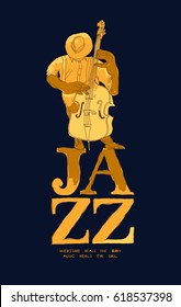 jazz music poster with contrabass player sketch drawing