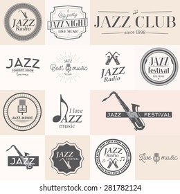 Jazz music stamps and labels. Vector illustration