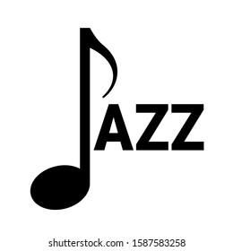 Jazz music - text with note. Vector illustration isolated on white