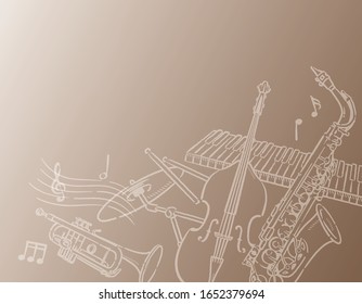 Jazz music themed background with instruments. Vector illustration.