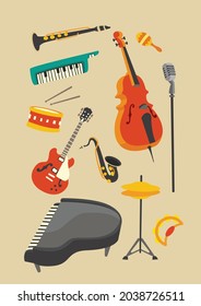 Jazz music vintage set vector