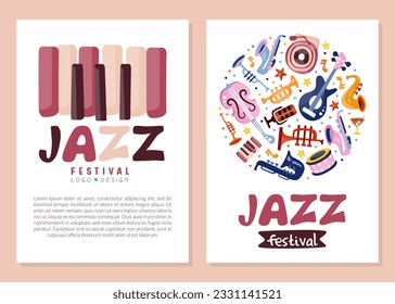 Jazz Musical Festival and Concert Card with Instrument Vector Template