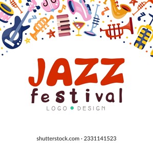 Jazz Musical Festival and Concert Card with Instrument Vector Template