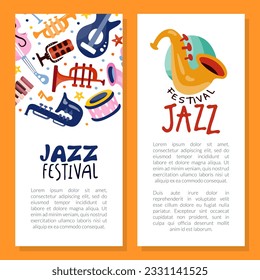 Jazz Musical Festival and Concert Card with Instrument Vector Template