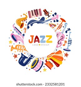 Jazz Musical Festival and Concert Card with Instrument Vector Template