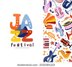 Jazz Musical Festival and Concert Card with Instrument Vector Template