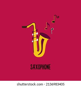 Jazz musical instrument saxophone with notes
