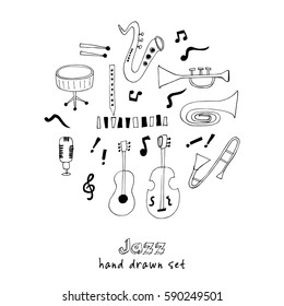 Jazz musical instruments set isolated vector illustration