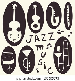 Jazz musical instruments vector set