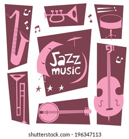 Jazz musical instruments vector set.