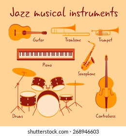 Jazz musical instruments vector set