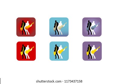 Jazz musicans icon.Saxophone and a guitar.In 6 styles
