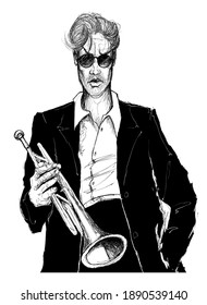 Jazz musician holding a trumpet - vector illustration