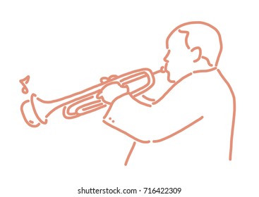 jazz musician with an instrument. line drawing. hand drawn. vector illustration. Cartoon.