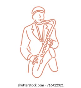 jazz musician with an instrument. line drawing. hand drawn. vector illustration. Cartoon.