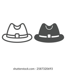 Jazz musician man hat line and solid icon, vintage headwear concept. Vector graphics. Businessman hat sign on white background, outline style icon for mobile or web design