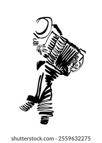 Jazz musician playing accordion, freestyle abstract vector illustration