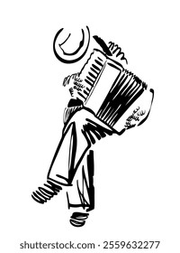 Jazz musician playing accordion, freestyle abstract vector illustration