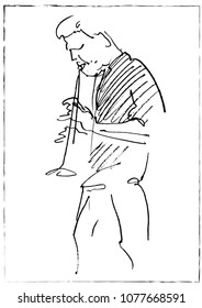 Jazz musician playing music. Clarinet player sketch.
