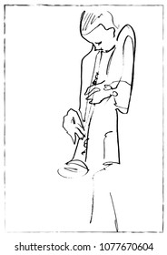 Jazz musician playing music. Clarinet player sketch.
