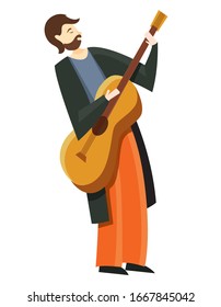 Jazz musician playing on guitar. Vector illustration in flat style isolated on white background.