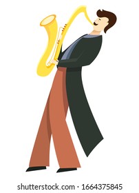 Jazz musician playing on saxophone. Vector illustration in flat style isolated on white background.