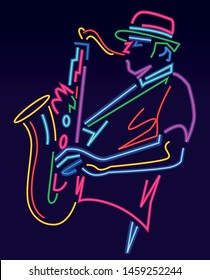 Jazz musician playing sax neon sign