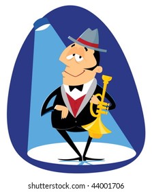 Jazz musician playing trumpet in the hat
