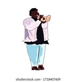 A jazz musician plays the trumpet. Trumpeter. Jazz theme. Illustration isolated on white background.