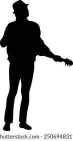 Jazz Musician Silhouette on White Background. Vector Black Silhouette with Flat Design